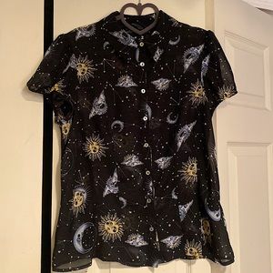 Hell Bunny Celestial Print Sheer Black Blouse